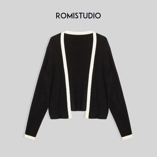 ROMI STUDIO-B 简约百搭气质黑杏撞色吊带加针织开衫两件套 M3690 商品图1
