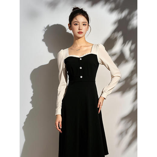 奢姿春季新款大码女装洋气法式裙子胖妹妹赫本风方领连衣裙9951820653 商品图0