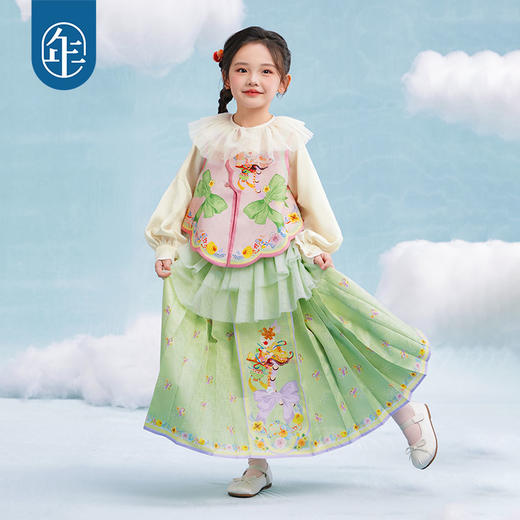 年衣童装女童马面裙半身裙春2025新款古装儿童汉服唐装中式公主裙子有福有富马面裙 商品图3