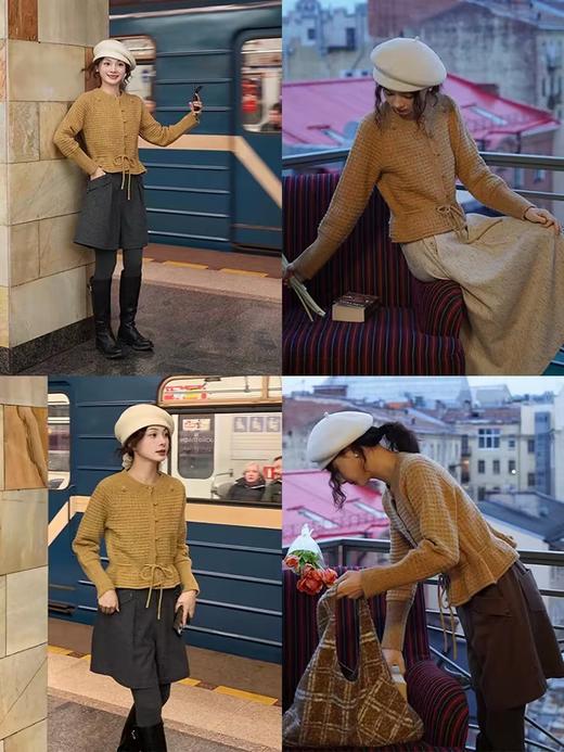 浮生八记/24D207/复古北欧手工钩针花朵华夫格针法系带毛衣 商品图4