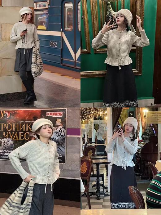 浮生八记/24D207/复古北欧手工钩针花朵华夫格针法系带毛衣 商品图3