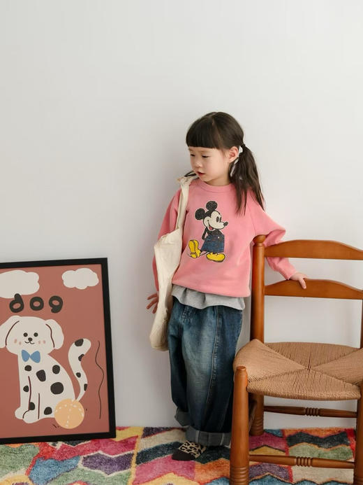 2025春季DD日系男女童复古做旧联名卡通老鼠牛仔贴布圆领卫衣！ 商品图1