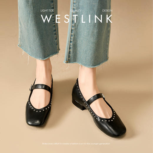 西遇复古玛丽珍女鞋新款法式铆钉圆头小皮鞋软底低跟单鞋V0256264 商品图3