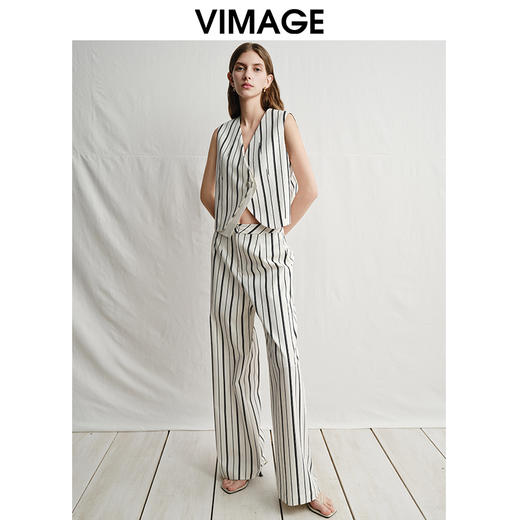 VIMAGE纬漫纪时尚通勤收腰V领显瘦马甲无袖上衣2025春季新款V2303913 商品图1