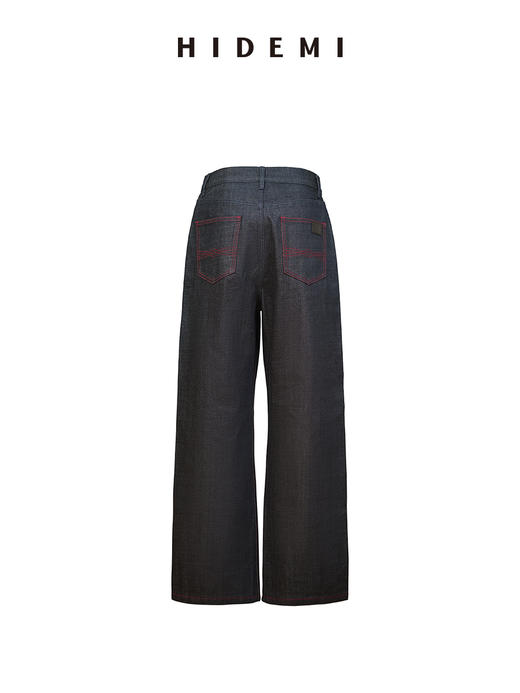HIDEMI 甄选原色原浆赤耳单宁红线中低腰直筒微阔腿复古牛仔裤长裤 商品图12