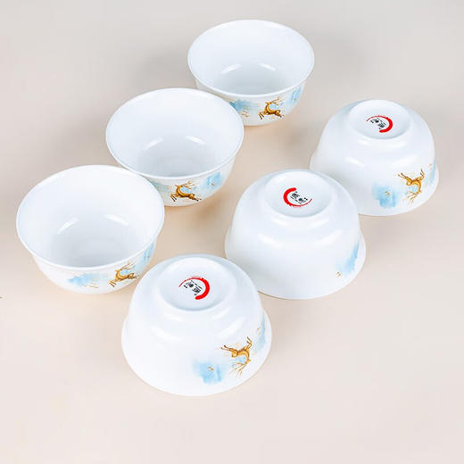 唐惠 碗筷家用套装 年会婚庆 礼品碗具筷子中式餐具组合礼品碗套装新款家用4.5寸金钟面碗六碗福鹿同行 套餐 商品图5