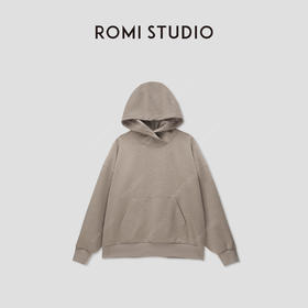 ROMI STUDIO“休闲精致”400克精纺醋酸羊毛连帽奶咖色卫衣23AWT943