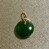 18K玫瑰金和田玉（碧玉）镶钻吊坠--包包/双面圆豆形12*14mm/菠菜绿 商品缩略图0