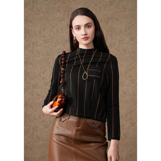 乔万尼新品绵羊毛小衫条纹简约设计上衣EI4C683 商品图1