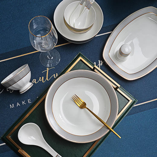 唐惠餐具整套33头唐山骨瓷碗盘餐具套装乔迁搬家结婚礼物皮箱沙漠骆驼 商品图5