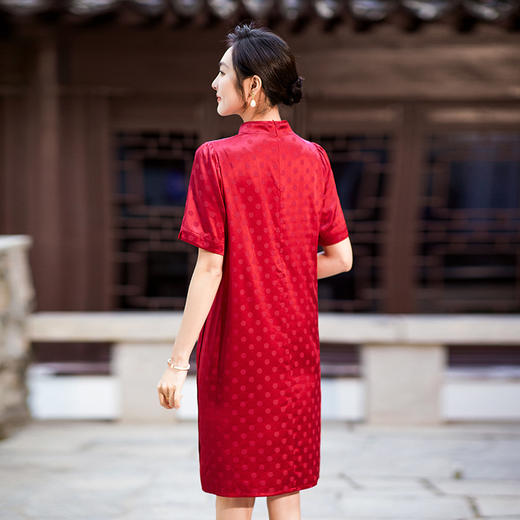 丁摩 夏季新品女装国风旗袍波点提花凤凰刺绣A字版双乔真丝连衣裙5ZF-75214 商品图3