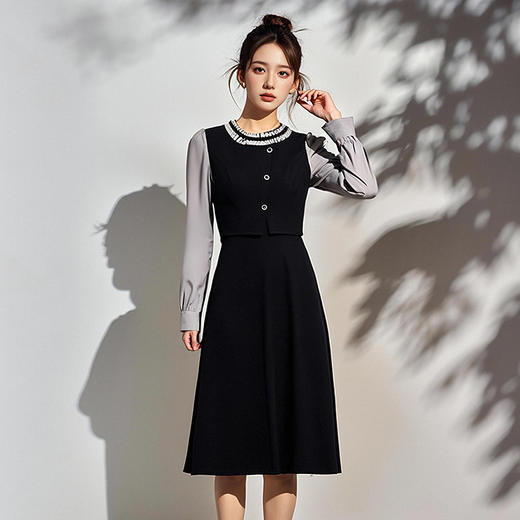 奢姿2025年春季新款大码女装织带圆领裙子胖妹妹温柔洋气连衣裙9951853103 商品图4