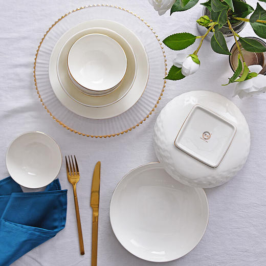 唐惠餐具整套唐山骨瓷22头碗盘餐具套装皮箱包装乔迁结婚送礼水立方 水立方22头 商品图7