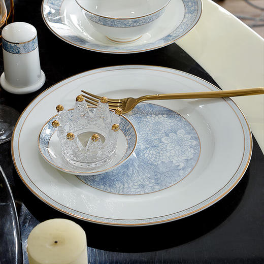 唐惠餐具套装50头唐山骨瓷碗盘餐具碗套装乔迁结婚送礼皮箱装蓝色精灵 蓝色精灵50头 商品图4