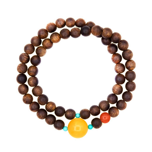 【经典】暖阳天然蜜蜡转运珠沉香木双圈手串6mm  南红绿松石天然蜜蜡手链带证书 商品图4