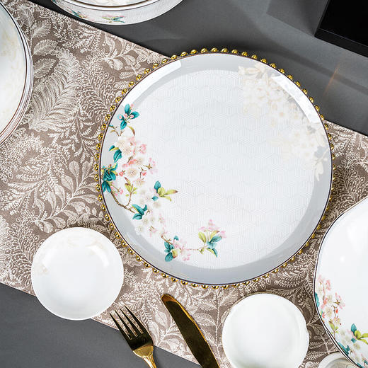 唐惠唐山骨瓷餐具套装釉上彩中式碗盘餐具乔迁皮盒包装 如花似月50头 商品图4