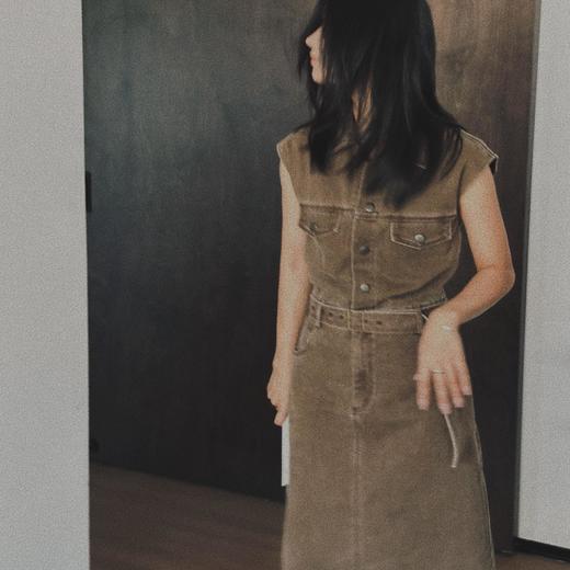 顺丰包邮41814洛诗琳轻奢水染咖复古翻领棉质无袖连体裙666 商品图2