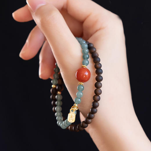 【经典】半山半水天然沉香木翡翠双圈手串5mm  天然翡翠南红转运珠手链珠串新中式带证书 商品图3