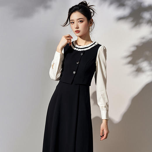 奢姿2025年春季新款大码女装织带圆领裙子胖妹妹温柔洋气连衣裙9951853103 商品图3