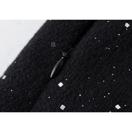 丁摩 黑色亮片半身裙女秋冬款高腰a字毛呢加厚中长款包臀裙子 5ZF-YF6622 商品图3