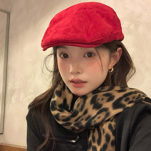雀说 【我的头不圆】麂皮绒安可拉红前进帽子女秋冬款显脸小鸭舌贝雷帽5ZF-10505 商品图2