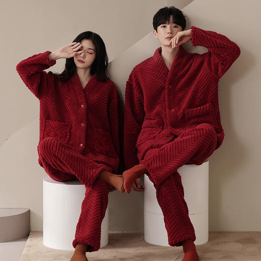 丁摩 珊瑚绒情侣睡衣秋冬款结婚新婚套装一男一女冬季本命年长袖家居服5ZF-9013 商品图2