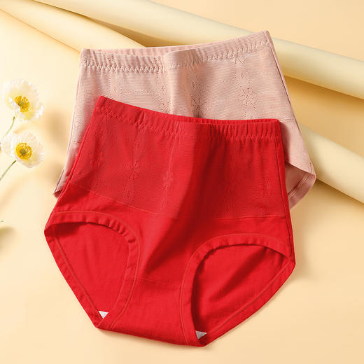 【大码高腰2条装】100%纯棉裆红色内裤女收腹全包臀亲肤舒适曼香大码内裤 商品图1
