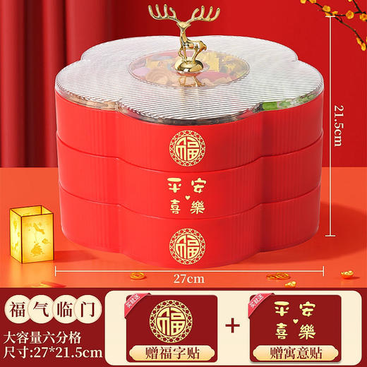 【送福字贴❗️平安喜乐多层果盘】吉祥麋鹿提手，好寓意/享美味！创意干果盘带盖家用塑料果瓜子盘分格水果盘客厅零食盒糖果盒 商品图8