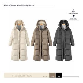 Martine Wester女密可柔面料加长款可脱卸领连帽鹅绒服11383833