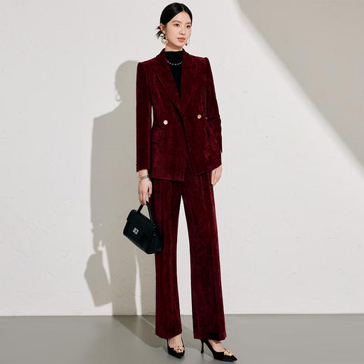 IWY/高端酒红色丝绒西装套装女公司年会主持正装气质上镜职业装1024CP038 商品图1