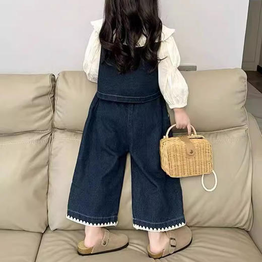 裁缝学苑TQ137秋季新款女童时髦翻领衬衫套装中小童洋气百搭牛仔马甲休闲裤 商品图2