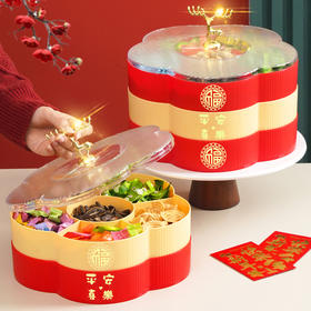 【送福字贴❗️平安喜乐多层果盘】吉祥麋鹿提手，好寓意/享美味！创意干果盘带盖家用塑料果瓜子盘分格水果盘客厅零食盒糖果盒