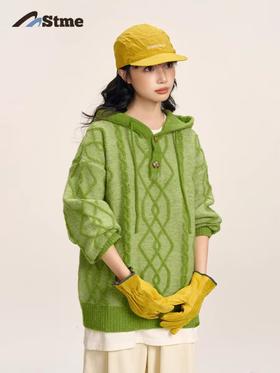 早乙女惠子saotome/STMMY244386/粗纹绞花连帽毛衣