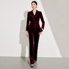 IWY/气质酒红色年会主持西装套装女士高级感丝绒职业正装微喇裤两件套24CP642 商品缩略图2