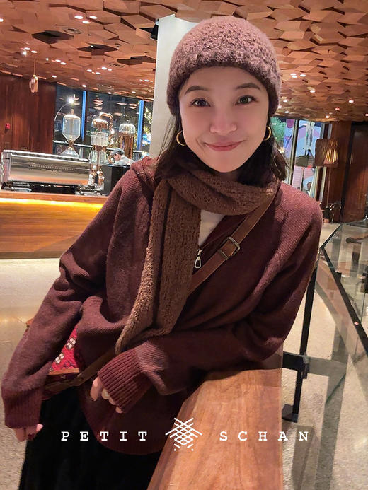 PETIT SCHAN小闪 CLO#709 Dark plum sauce 乌梅酱 纯山羊绒宽松拉链针织开衫 商品图0