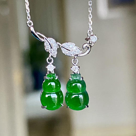 18K白金翡翠镶钻葫芦项链/葫芦5*8mm 商品图1
