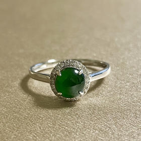 18K白金满钻翡翠戒指/半珠6.6mm（圈口请备注留言）