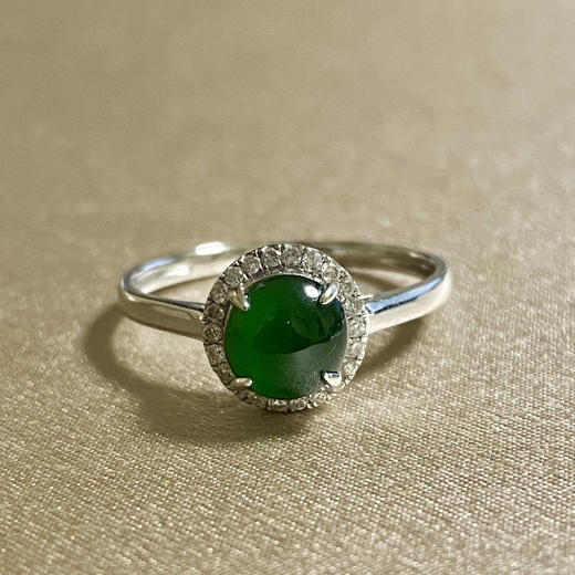 18K白金满钻翡翠戒指/半珠6.6mm（圈口请备注留言） 商品图0