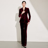 IWY/气质酒红色年会主持西装套装女士高级感丝绒职业正装微喇裤两件套24CP642 商品缩略图3