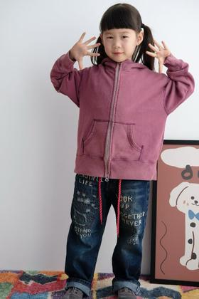 2025春季DD同款日系小众儿童复古水洗做旧贴布57连帽卫衣拉链外套