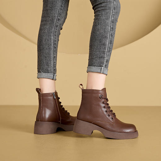 丁摩 秋季新品真皮复古马丁靴女韩版侧拉链女式皮靴厚底休闲女鞋子5ZF-513-2 商品图3