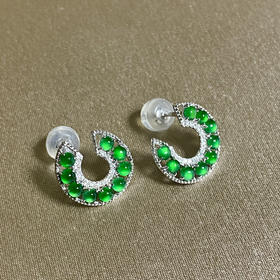 18K白金翡翠镶钻耳饰/半珠2.5mm*18