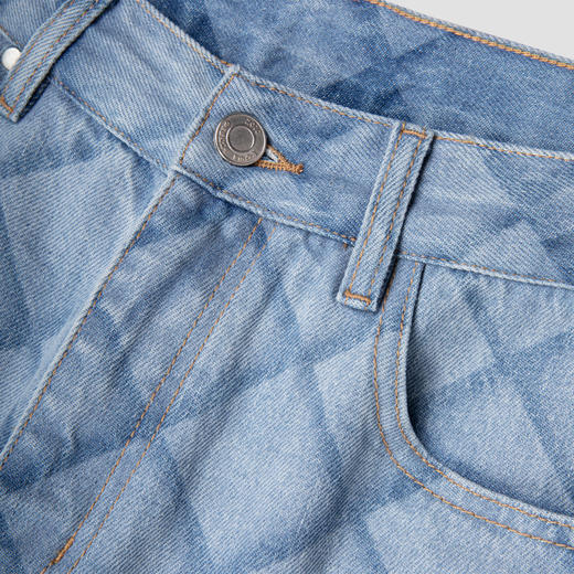 ROMI STUDIO“复古丹宁”高腰宽松直筒菱格浅蓝色牛仔裤 N3548 商品图1