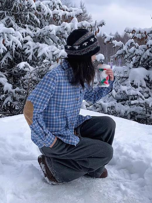 浮生八记/24D200/复古美式磨毛格纹保暖叠穿口袋衬衫 商品图0