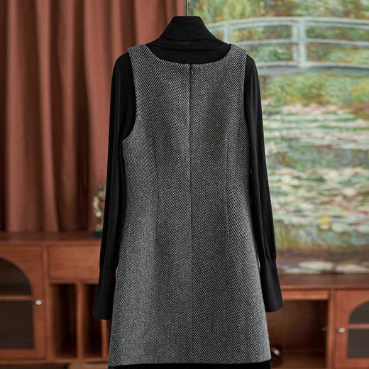 【高货wl】全新升级【铂金会员339/天猫459/差价120】(65853) 洛诗琳秋冬新款U领链条撞色优雅小香风背心连衣裙 商品图2