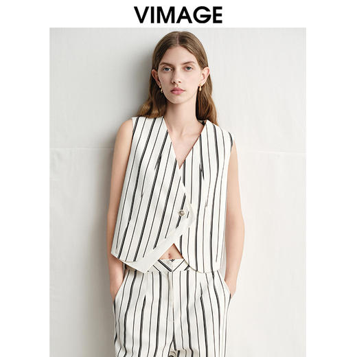 VIMAGE纬漫纪时尚通勤收腰V领显瘦马甲无袖上衣2025春季新款V2303913 商品图5