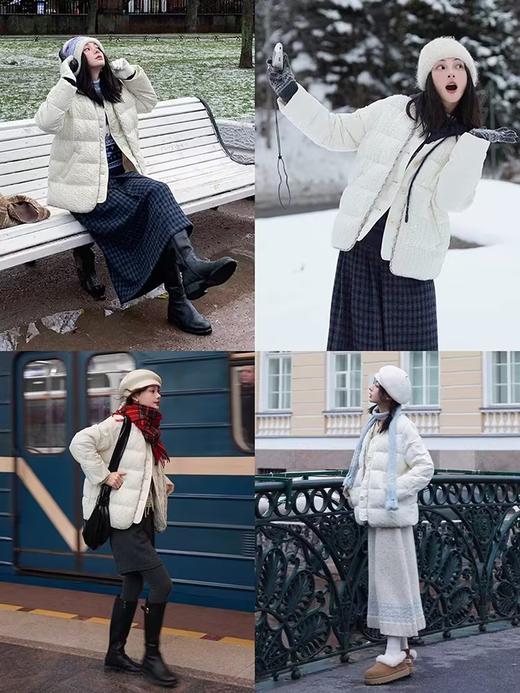 浮生八记/24D188/复古拼接羽绒服假两件绞花90白鸭绒外套 商品图3