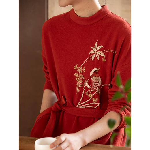 牧衣游原创手工刺绣宽松红色连衣裙 限量福利款 南珰不支持会员折 商品图3