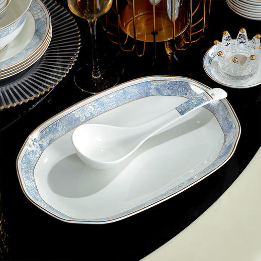 唐惠餐具套装50头唐山骨瓷碗盘餐具碗套装乔迁结婚送礼皮箱装蓝色精灵 蓝色精灵50头 商品图3