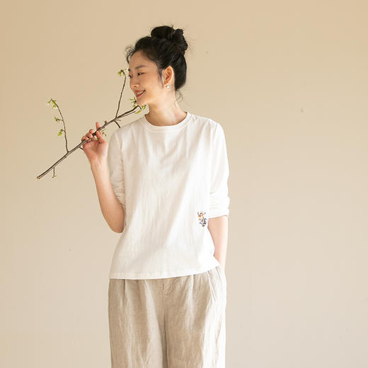 牧衣游原创 汉麻棉手工刺绣T恤限量福利款 叶纺【不支持会员折】 商品图0